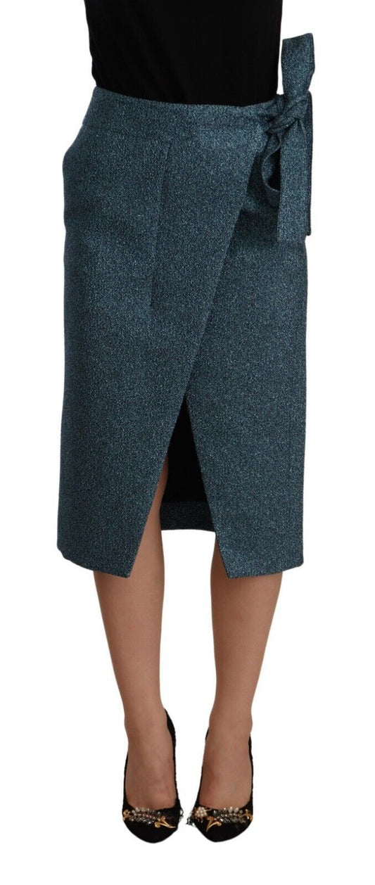 Koonhor Blue High Waist Pencil Straight Wrap Style Skirt Koonhor