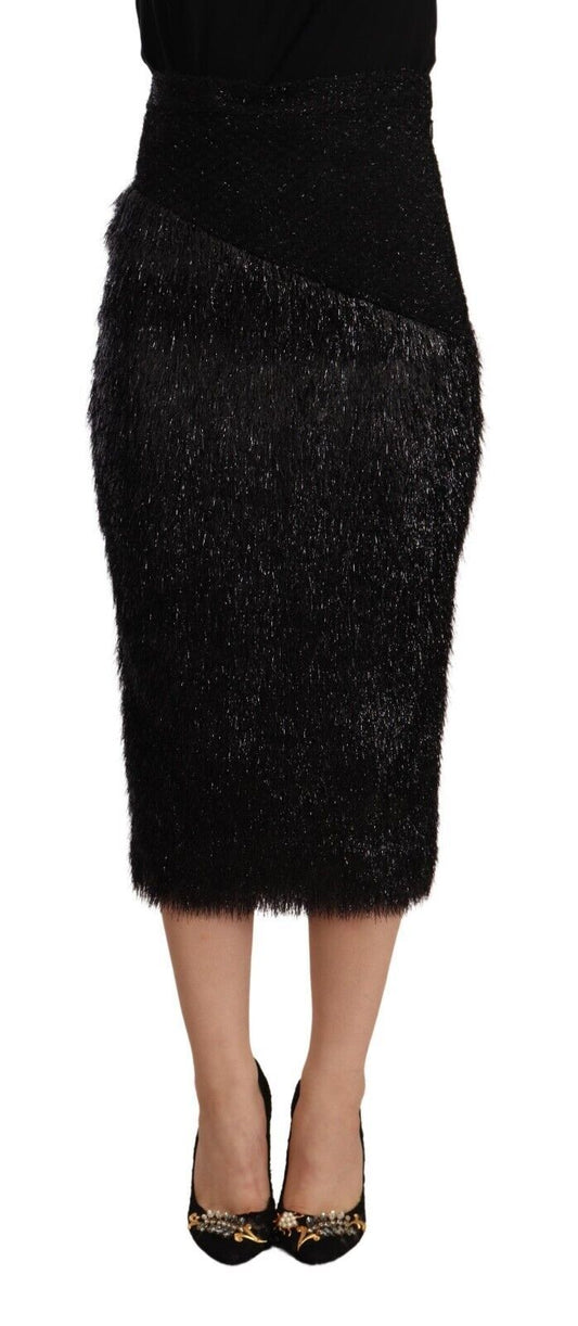 Masha Ma Black Tinsel High Waist Pencil Midi Viscose Skirt Masha Ma