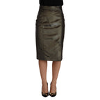 GF Ferre Metallic Gray High Waist Pencil Midi Skirt