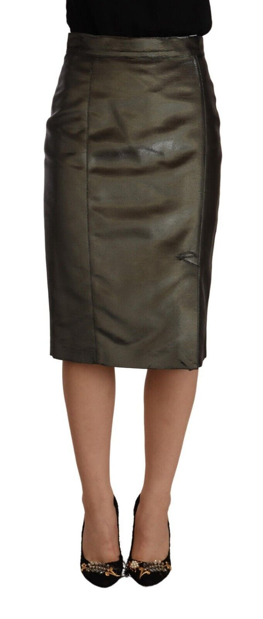 GF Ferre Metallic Gray High Waist Pencil Midi Skirt GF Ferre