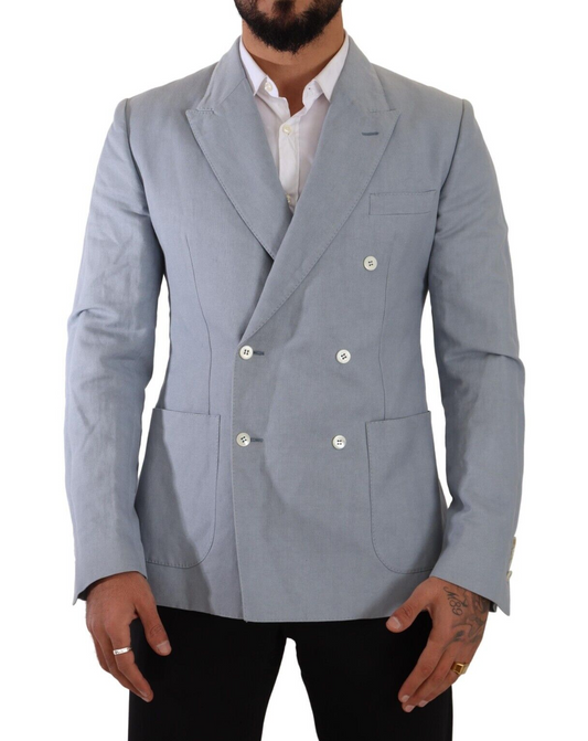 Dolce & Gabbana Blue Cotton Linen Slim Fit Jacket Coat Blazer Dolce & Gabbana