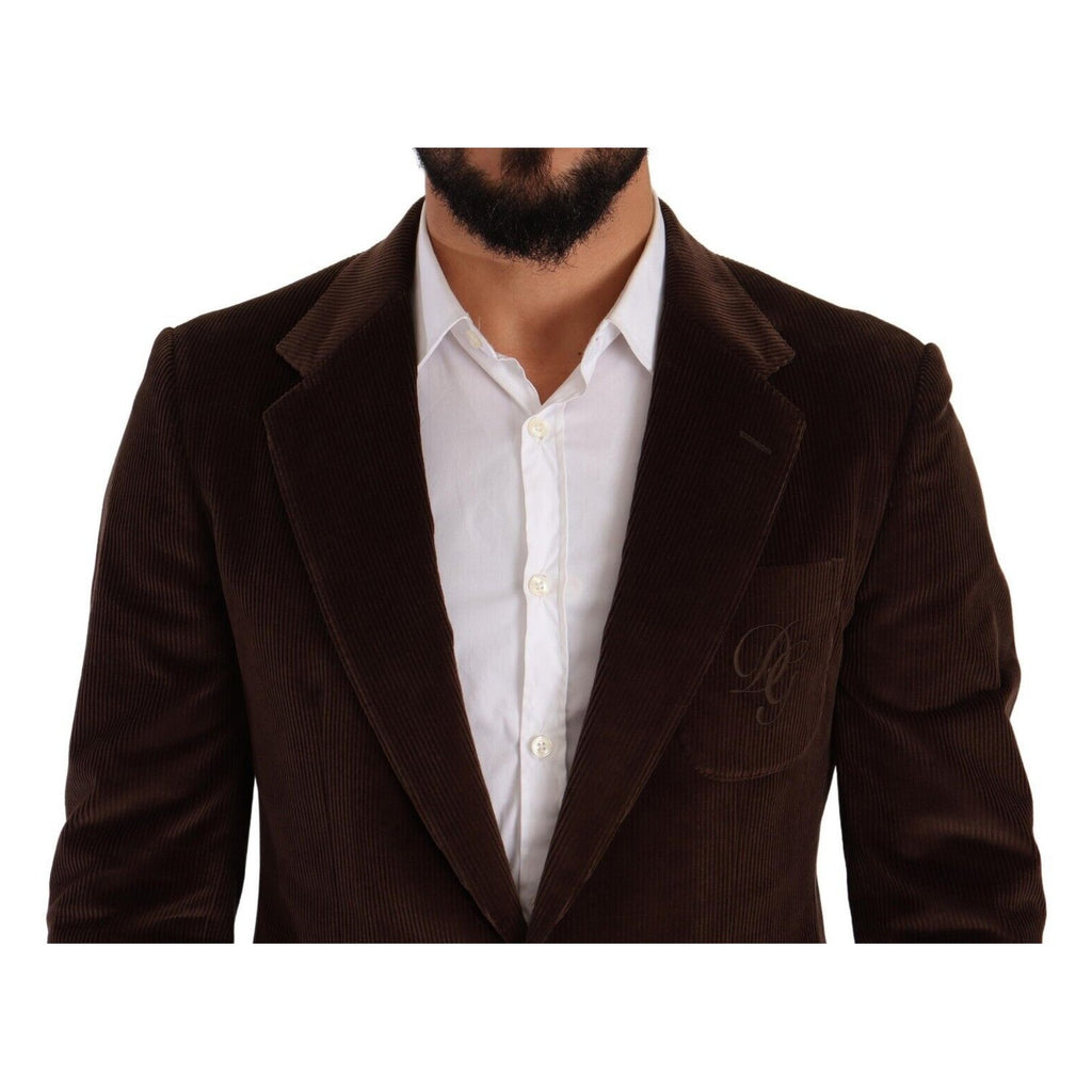 Dolce & Gabbana Brown Corduroy Slim Fit Coat DG Logo Blazer