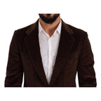 Dolce & Gabbana Brown Corduroy Slim Fit Coat DG Logo Blazer