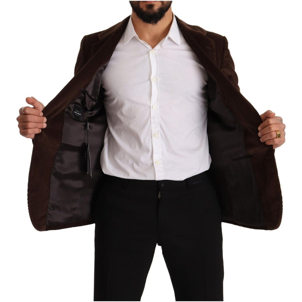 Dolce & Gabbana Brown Corduroy Slim Fit Coat DG Logo Blazer
