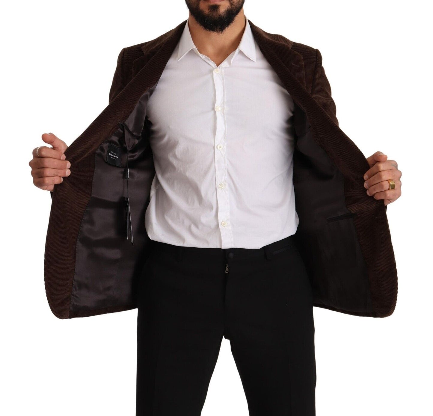 Dolce & Gabbana Brown Corduroy Slim Fit Coat DG Logo Blazer Dolce & Gabbana