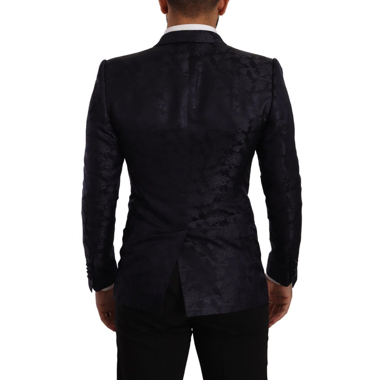 Dolce & Gabbana Blue Floral Jacquard Silk Coat MARTINI Blazer Dolce & Gabbana