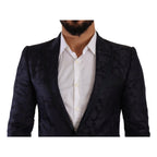 Dolce & Gabbana Blue Floral Jacquard Silk Coat MARTINI Blazer