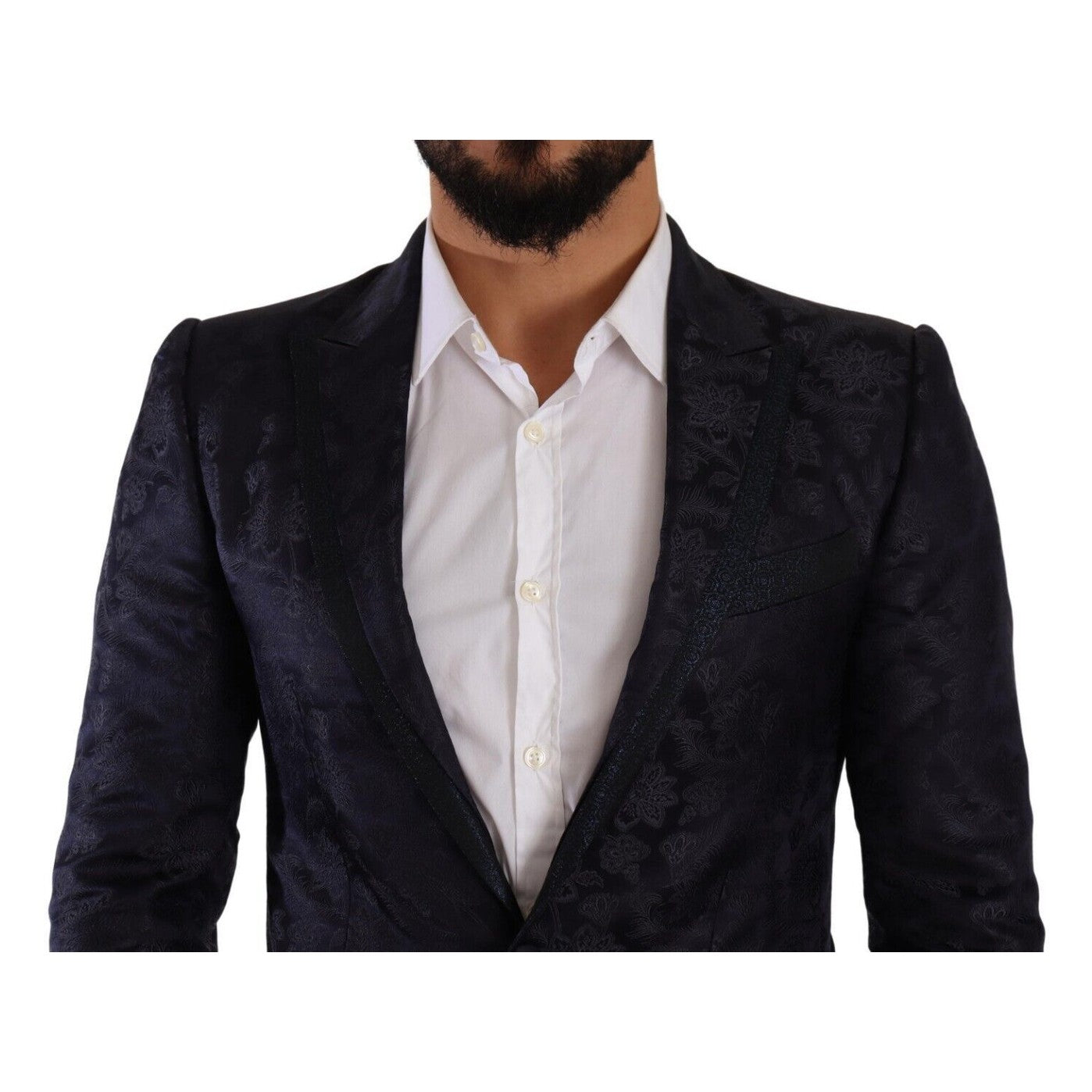 Dolce & Gabbana Blue Floral Jacquard Silk Coat MARTINI Blazer Dolce & Gabbana