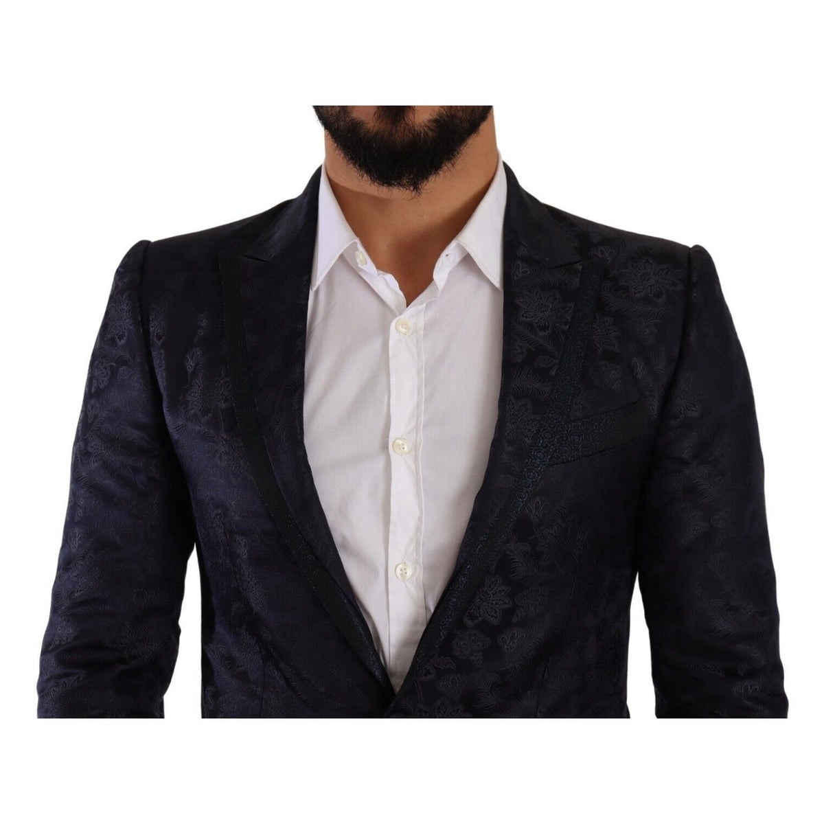 Dolce & Gabbana Blue Floral Jacquard Silk Coat MARTINI Blazer