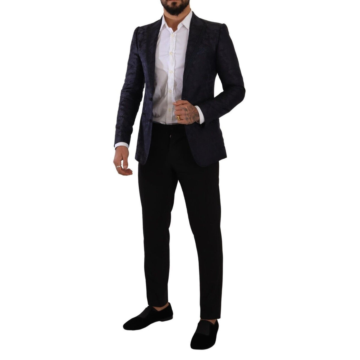 Dolce & Gabbana Blue Floral Jacquard Silk Coat MARTINI Blazer
