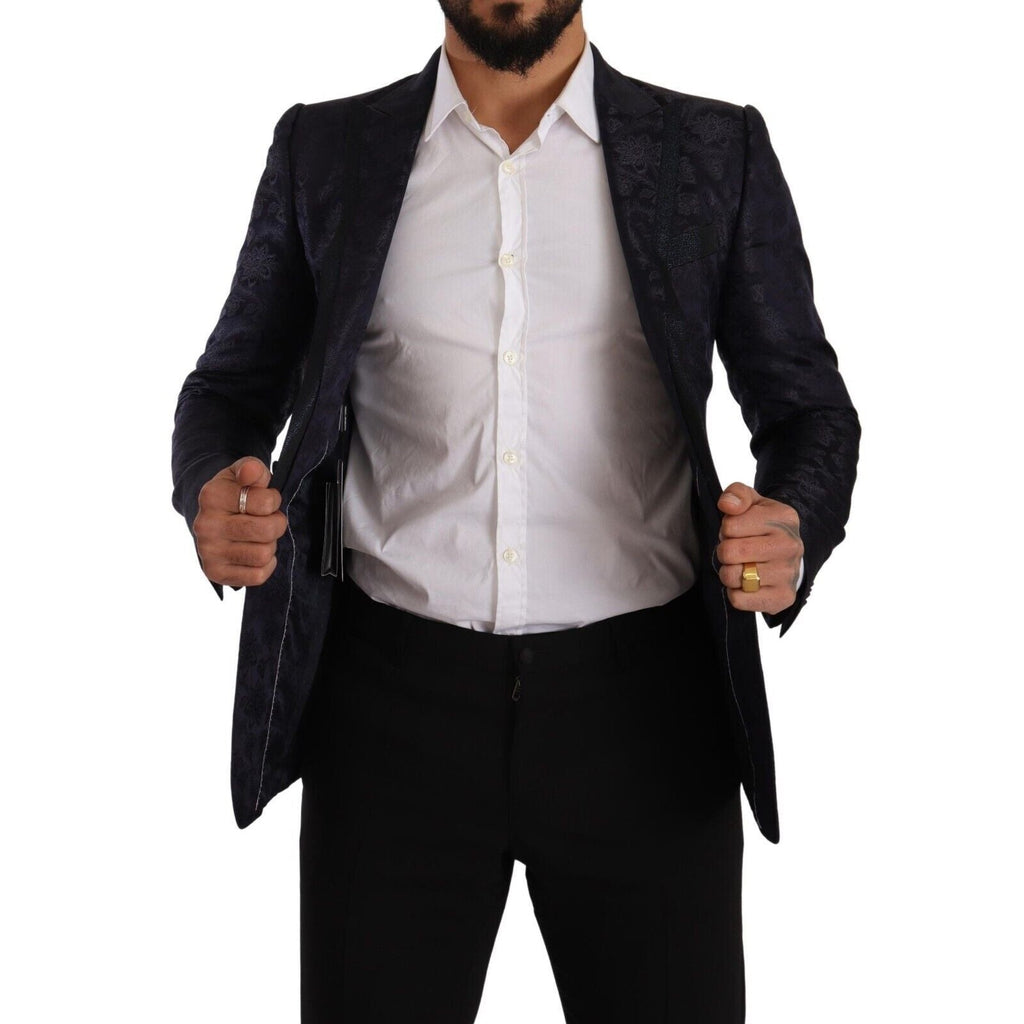 Dolce & Gabbana Blue Floral Jacquard Silk Coat MARTINI Blazer