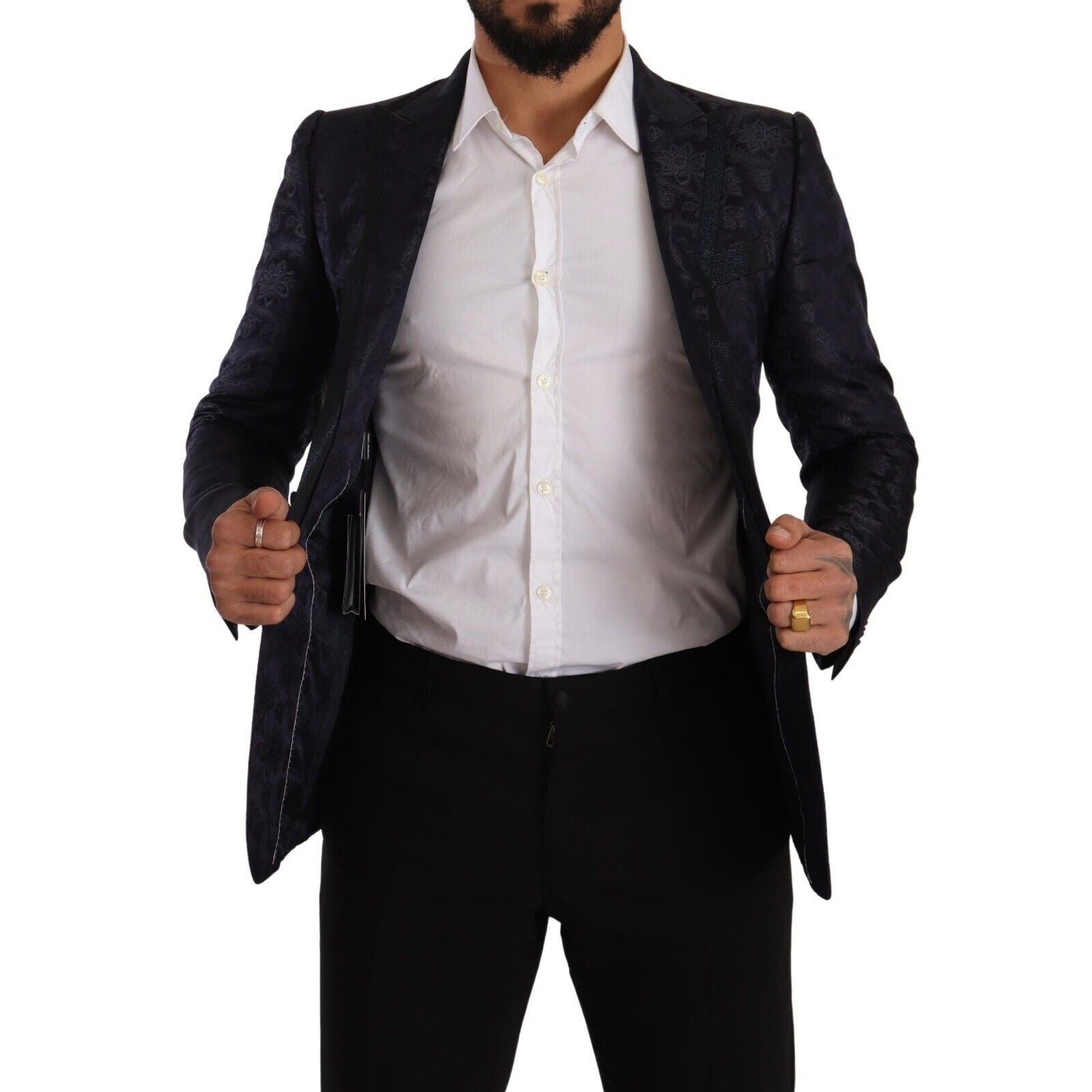 Dolce & Gabbana Blue Floral Jacquard Silk Coat MARTINI Blazer Dolce & Gabbana