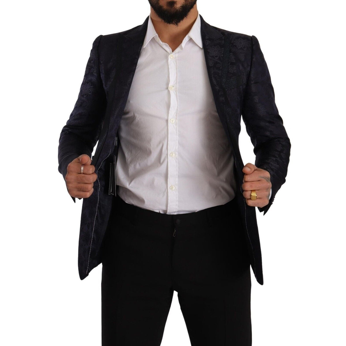 Dolce & Gabbana Blue Floral Jacquard Silk Coat MARTINI Blazer
