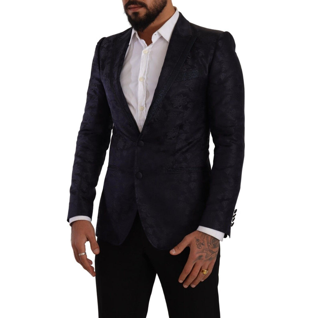 Dolce & Gabbana Blue Floral Jacquard Silk Coat MARTINI Blazer