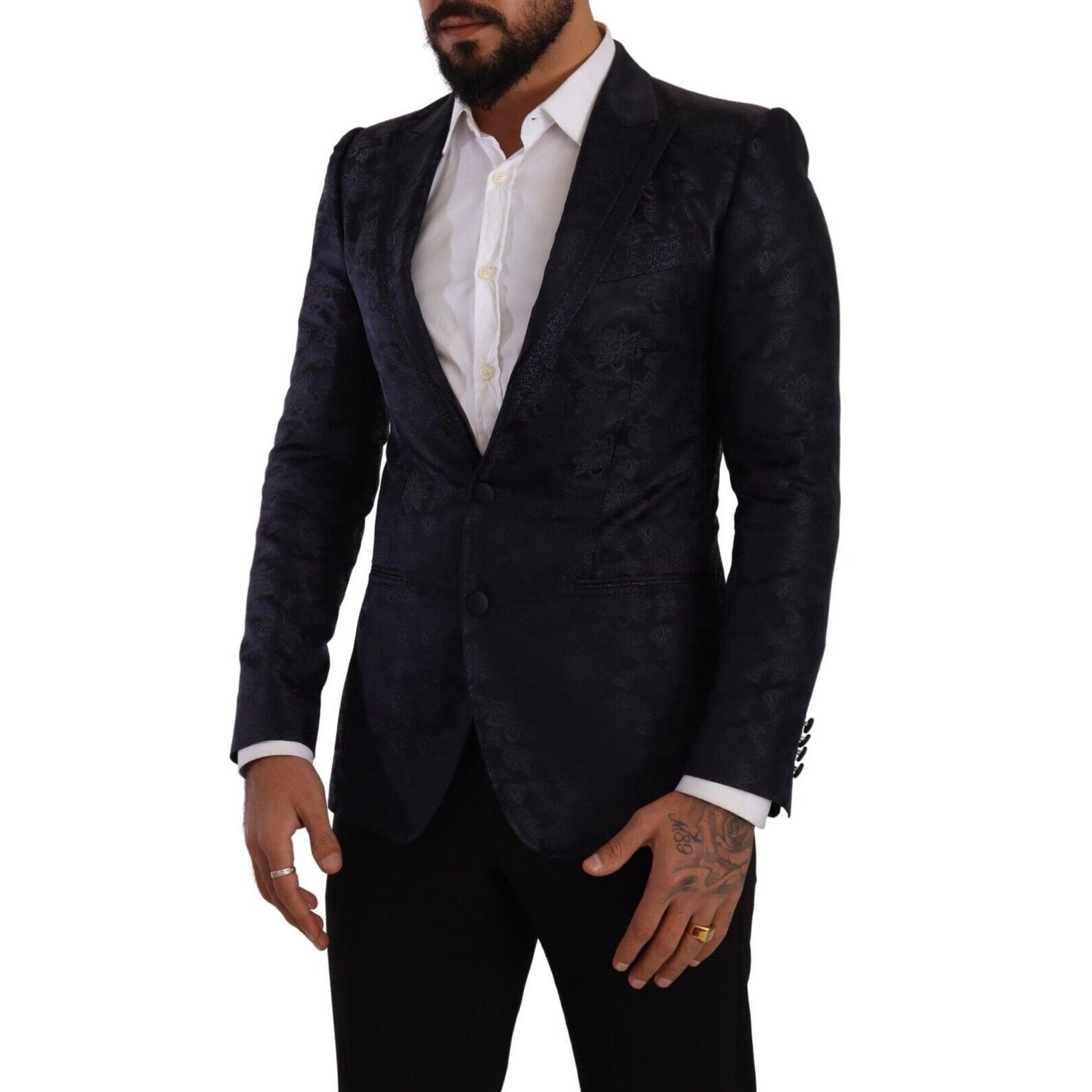 Dolce & Gabbana Blue Floral Jacquard Silk Coat MARTINI Blazer Dolce & Gabbana