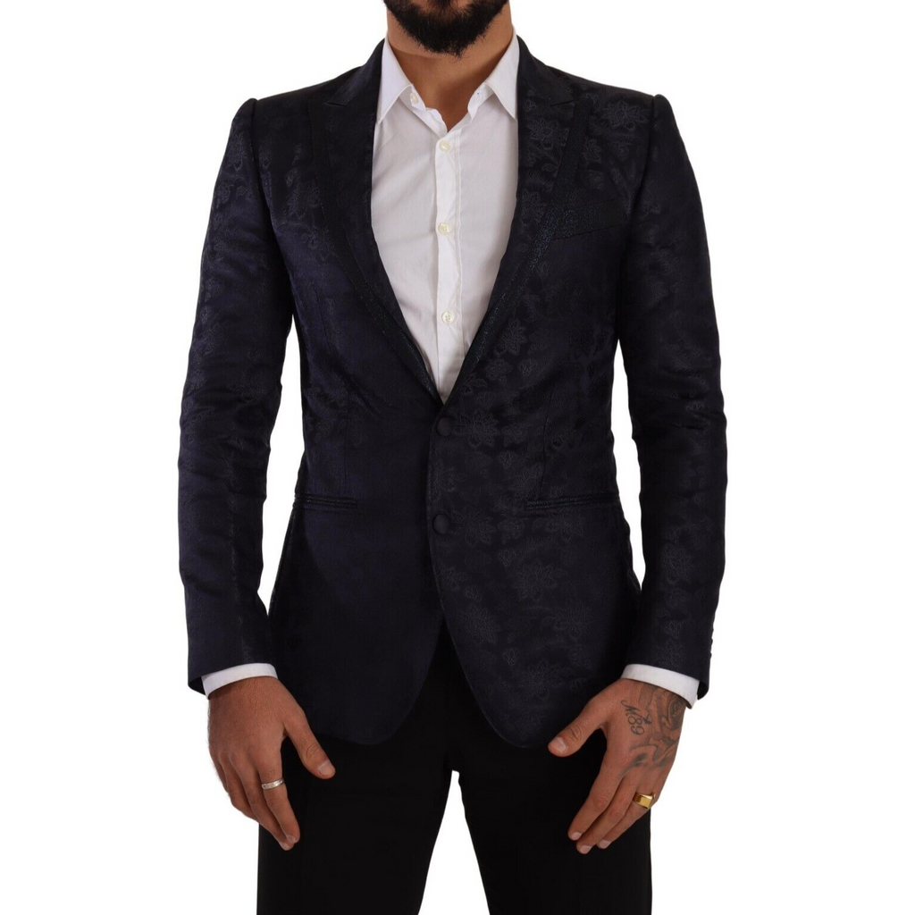Dolce & Gabbana Blue Floral Jacquard Silk Coat MARTINI Blazer