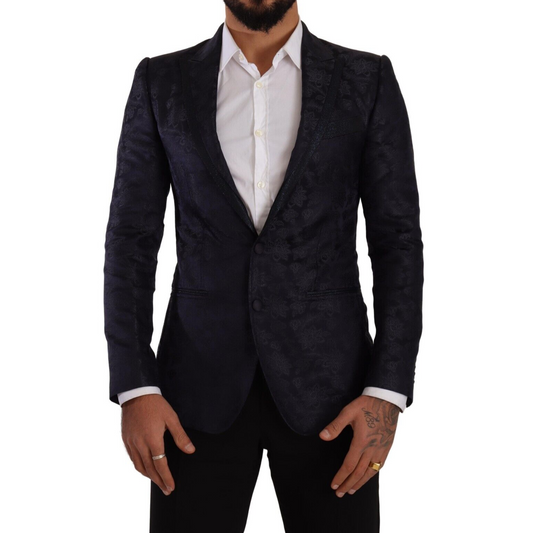 Dolce & Gabbana Blue Floral Jacquard Silk Coat MARTINI Blazer Dolce & Gabbana