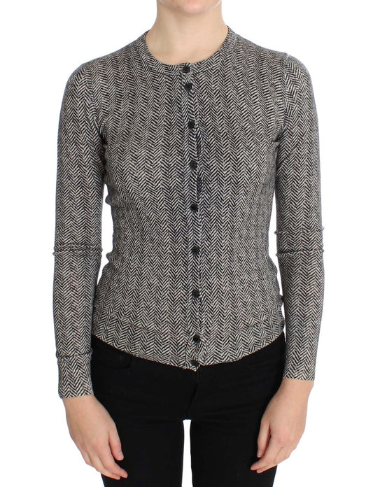 Dolce & Gabbana Black White Wool Top Cardigan Sweater Dolce & Gabbana
