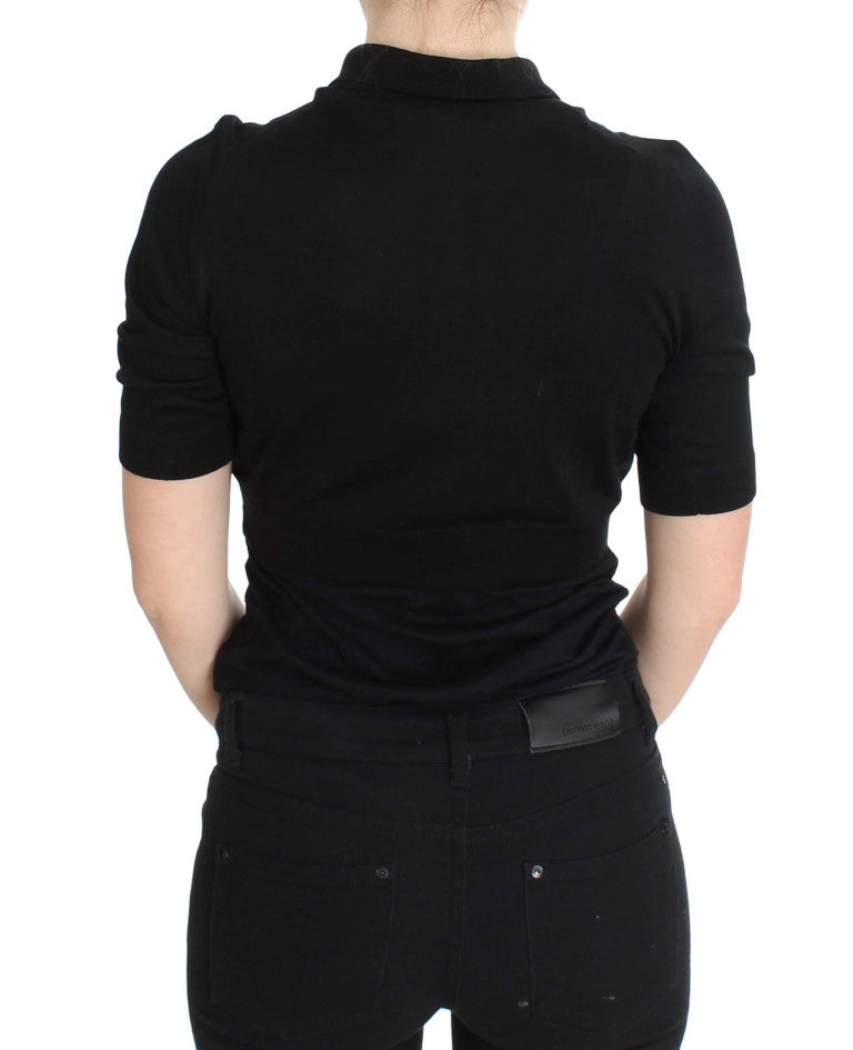 Dolce & Gabbana Black Silk Floral Embroidered Polo Top Dolce & Gabbana