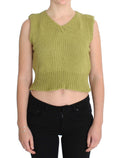 PINK MEMORIES Green Cotton Blend Knitted Sleeveless Sweater