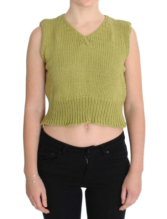 PINK MEMORIES Green Cotton Blend Knitted Sleeveless Sweater PINK MEMORIES