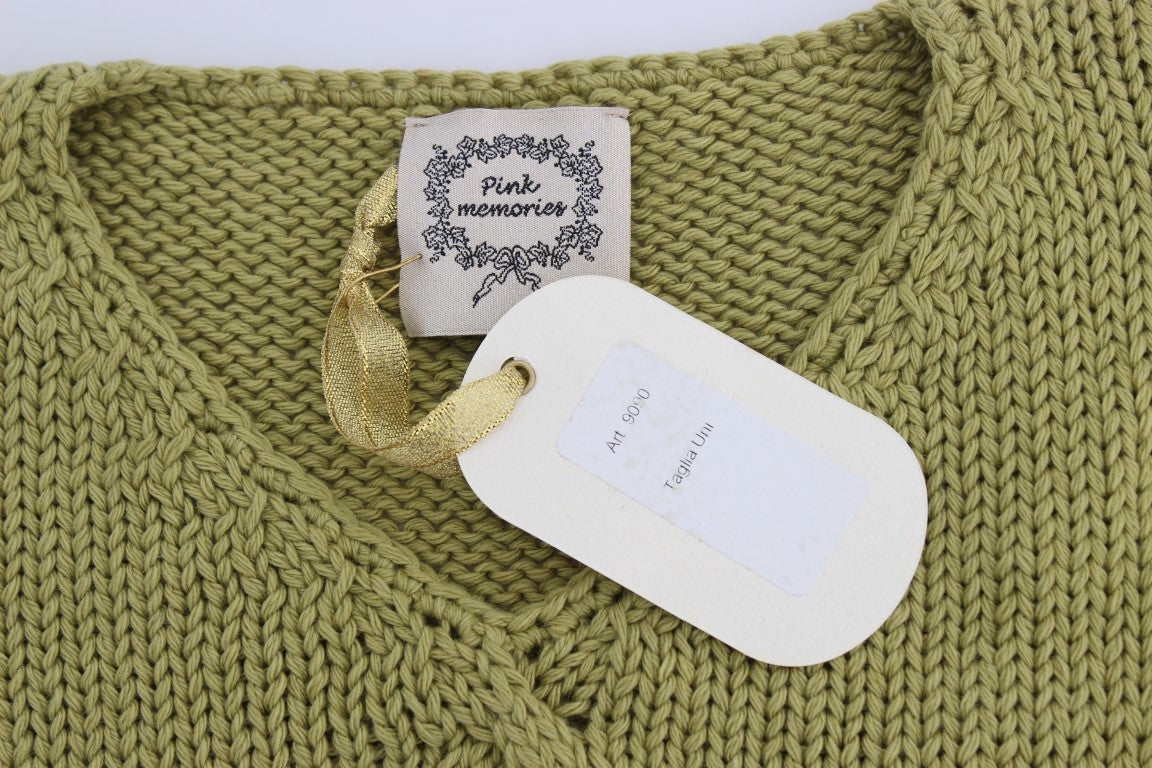 PINK MEMORIES Green Cotton Blend Knitted Sleeveless Sweater PINK MEMORIES
