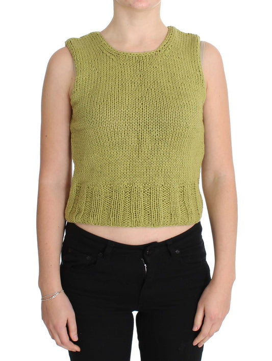 PINK MEMORIES Green Cotton Blend Knitted Sleeveless Sweater PINK MEMORIES