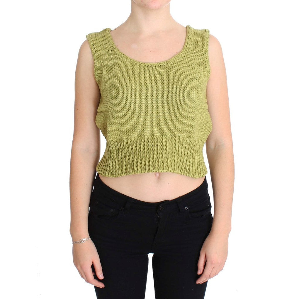 PINK MEMORIES Green Cotton Blend Knitted Sleeveless Sweater