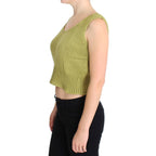 PINK MEMORIES Green Cotton Blend Knitted Sleeveless Sweater