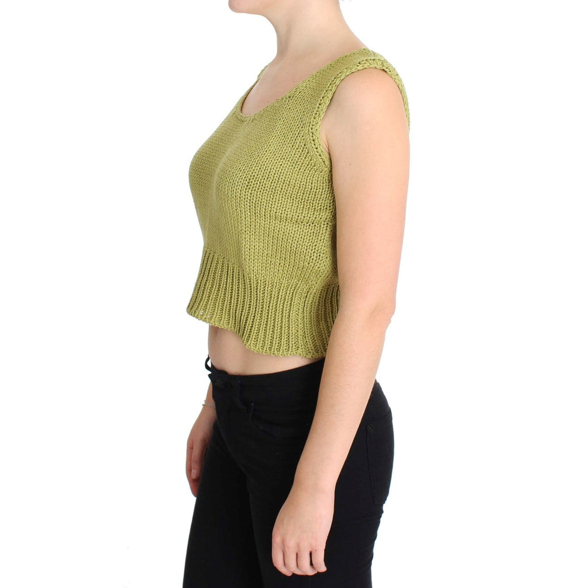 PINK MEMORIES Green Cotton Blend Knitted Sleeveless Sweater