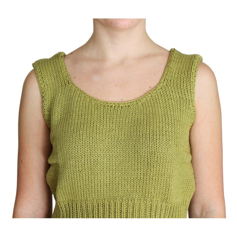 PINK MEMORIES Green Cotton Blend Knitted Sleeveless Sweater