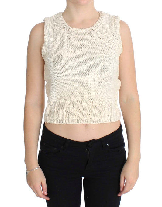 PINK MEMORIES Beige Cotton Blend Knitted Sleeveless Sweater PINK MEMORIES