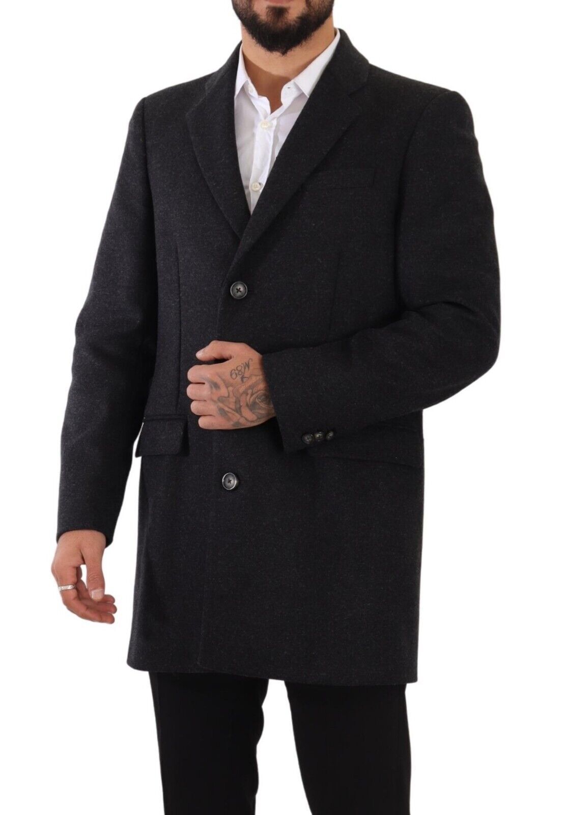 Dolce & Gabbana Dark Gray Wool Over Trench Coat Men Jacket Dolce & Gabbana