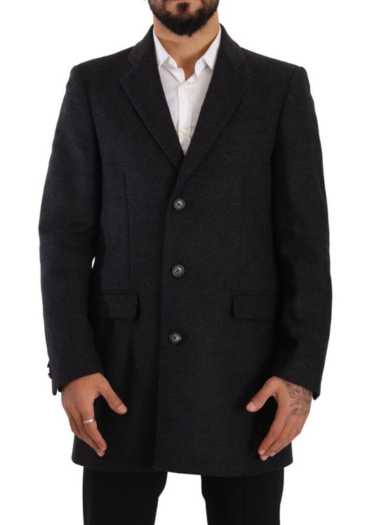 Dolce & Gabbana Dark Gray Wool Over Trench Coat Men Jacket Dolce & Gabbana