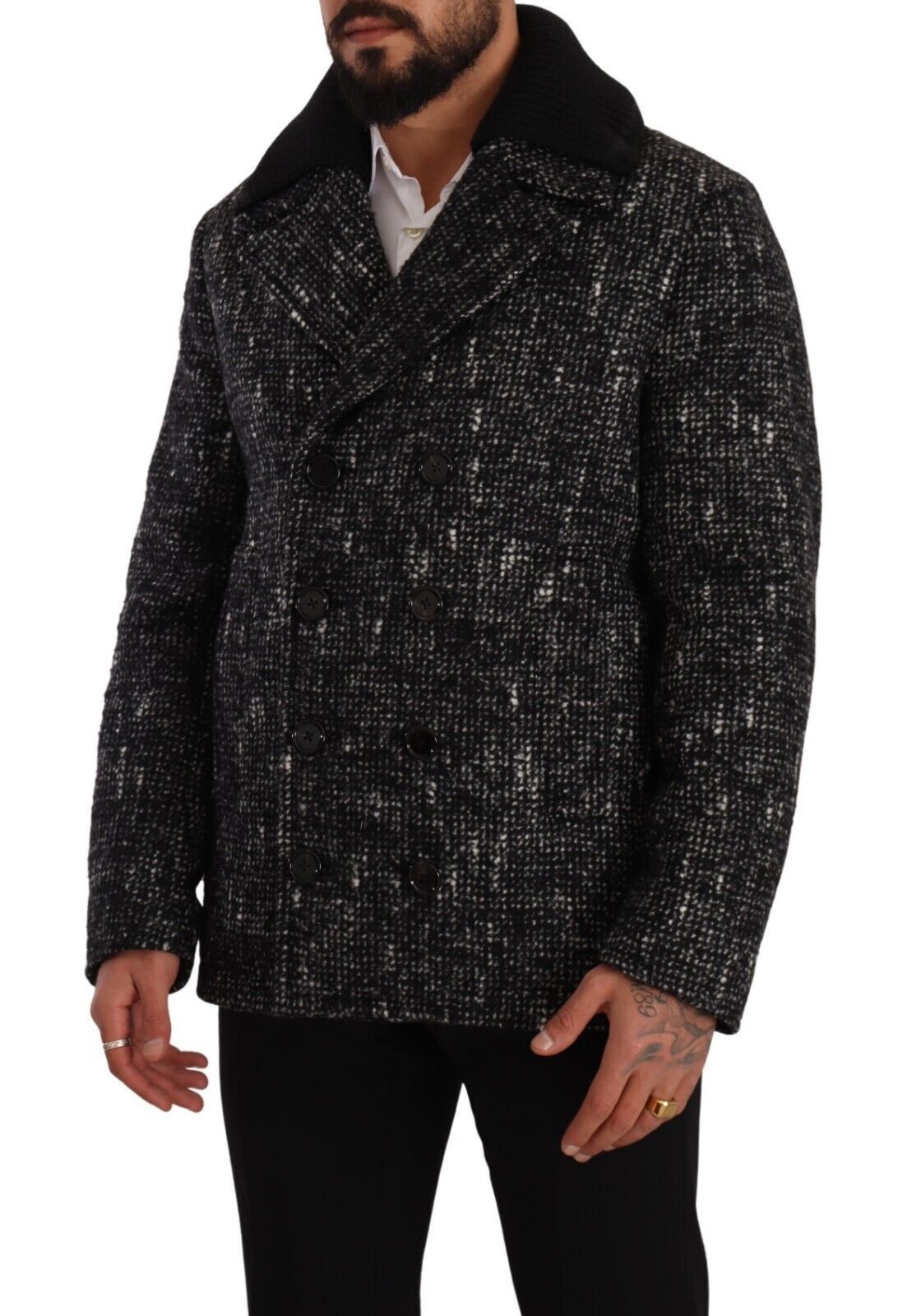 Dolce & Gabbana Black Wool Double Breasted Coat Men Jacket Dolce & Gabbana