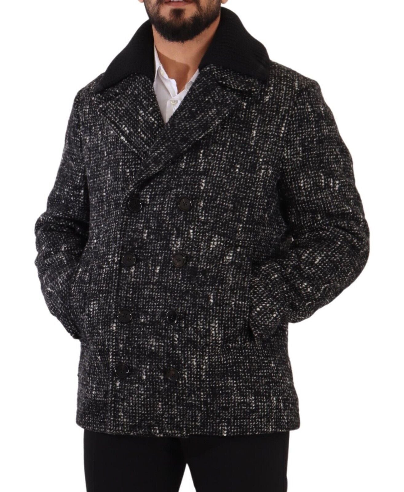 Dolce & Gabbana Black Wool Double Breasted Coat Men Jacket Dolce & Gabbana