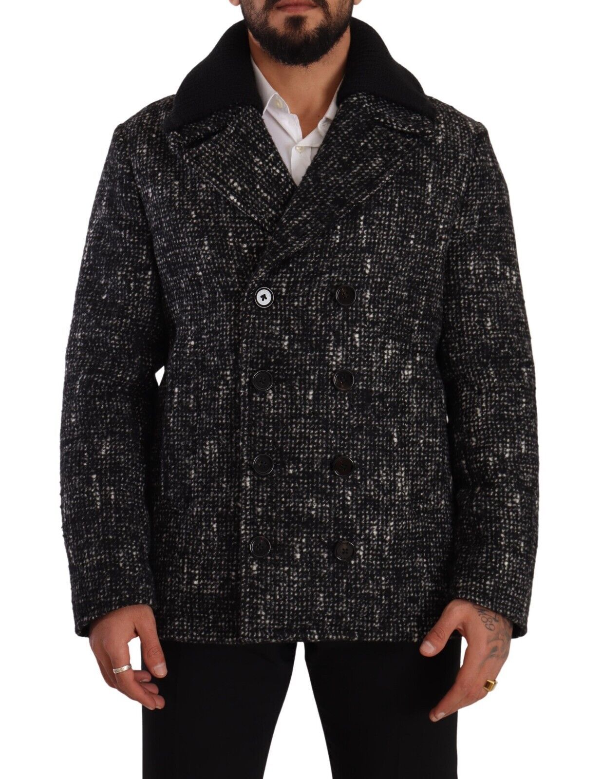 Dolce & Gabbana Black Wool Double Breasted Coat Men Jacket Dolce & Gabbana
