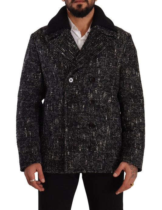 Dolce & Gabbana Black Wool Double Breasted Coat Men Jacket Dolce & Gabbana