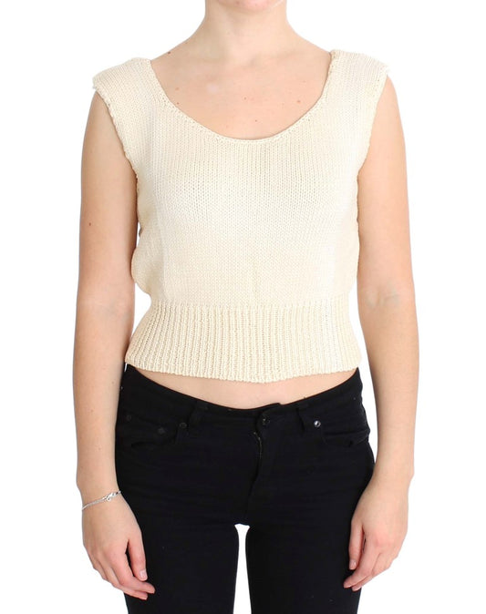 PINK MEMORIES Beige Cotton Blend Knitted Sleeveless Sweater PINK MEMORIES