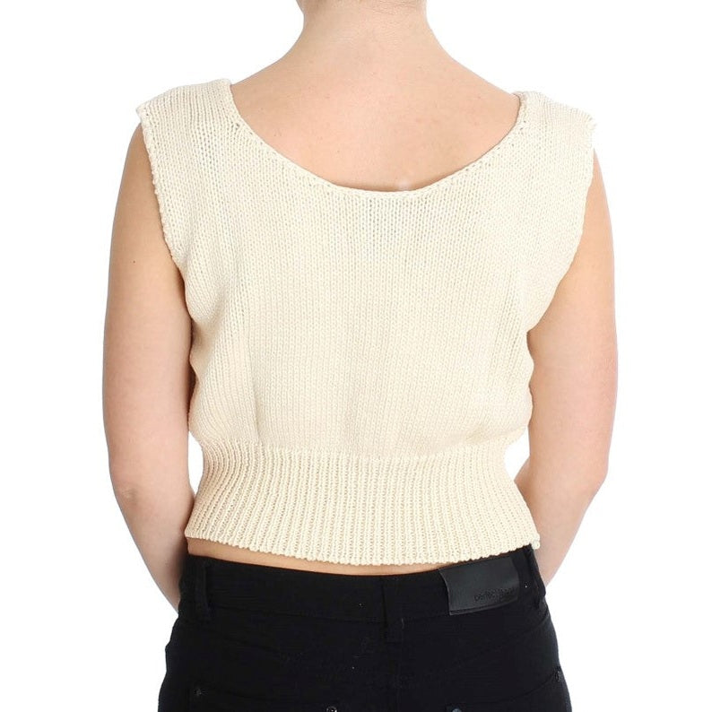 PINK MEMORIES Beige Cotton Blend Knitted Sleeveless Sweater