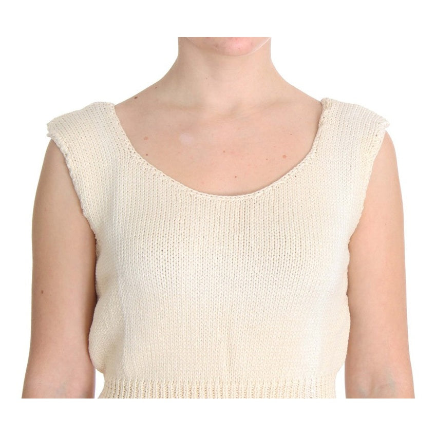 PINK MEMORIES Beige Cotton Blend Knitted Sleeveless Sweater