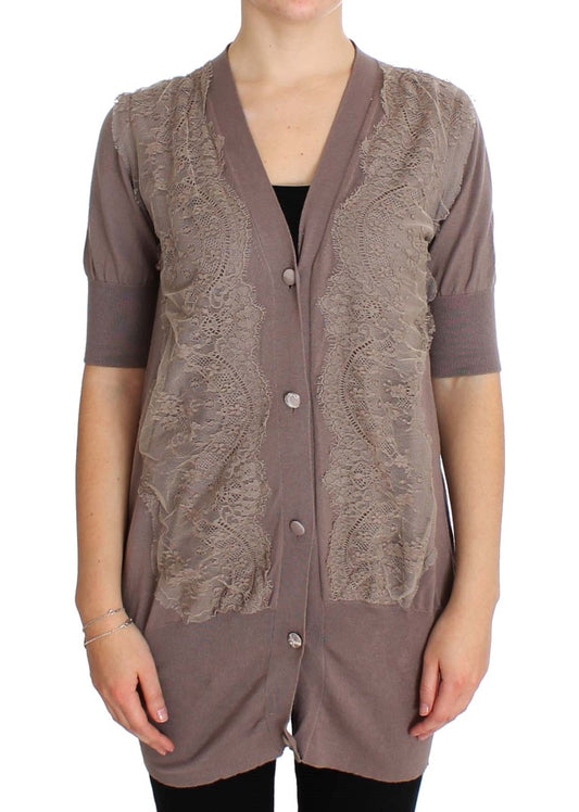 PINK MEMORIES Purple Lace Cotton Cardigan Sweater PINK MEMORIES