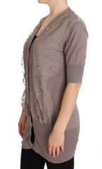 PINK MEMORIES Purple Lace Cotton Cardigan Sweater