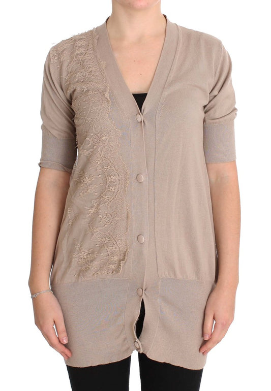 PINK MEMORIES Pink Lace Cotton Cardigan Sweater PINK MEMORIES