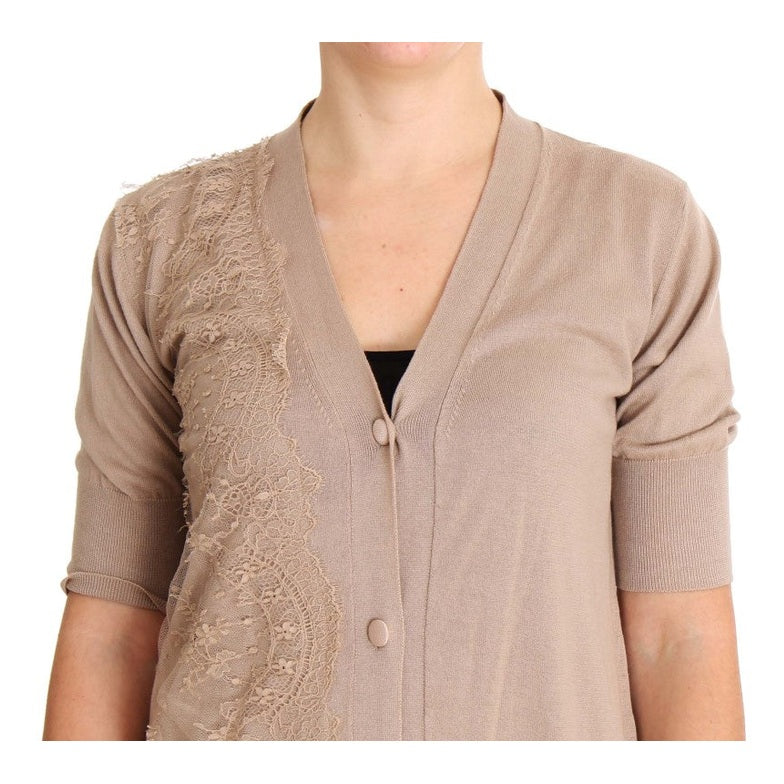 PINK MEMORIES Pink Lace Cotton Cardigan Sweater