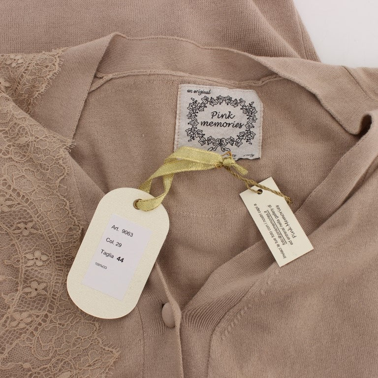 PINK MEMORIES Pink Lace Cotton Cardigan Sweater
