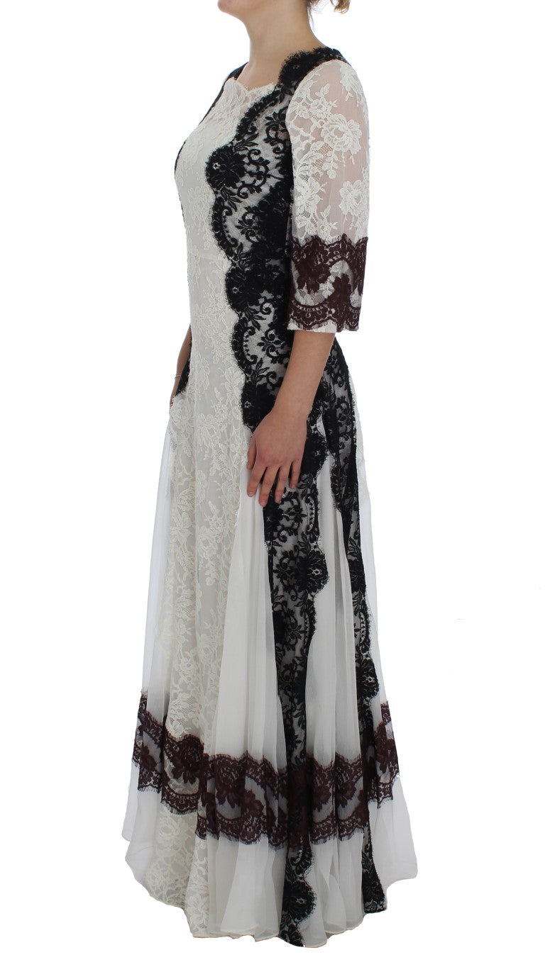 Dolce & Gabbana White Floral Lace Full Length Gown Dress Dolce & Gabbana