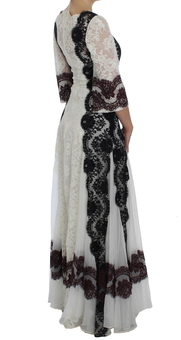 Dolce & Gabbana White Floral Lace Full Length Gown Dress Dolce & Gabbana