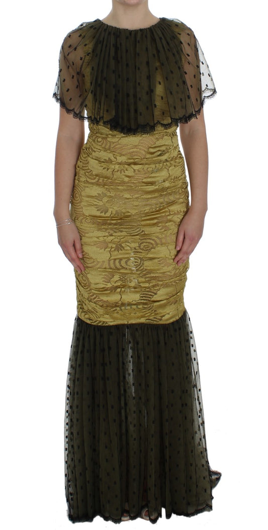 Dolce & Gabbana Yellow Black Floral Lace Ricamo Gown Dress Dolce & Gabbana