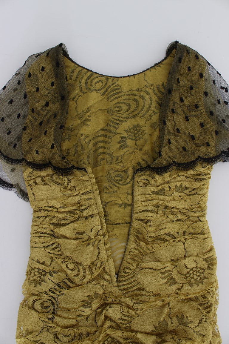 Dolce & Gabbana Yellow Black Floral Lace Ricamo Gown Dress Dolce & Gabbana
